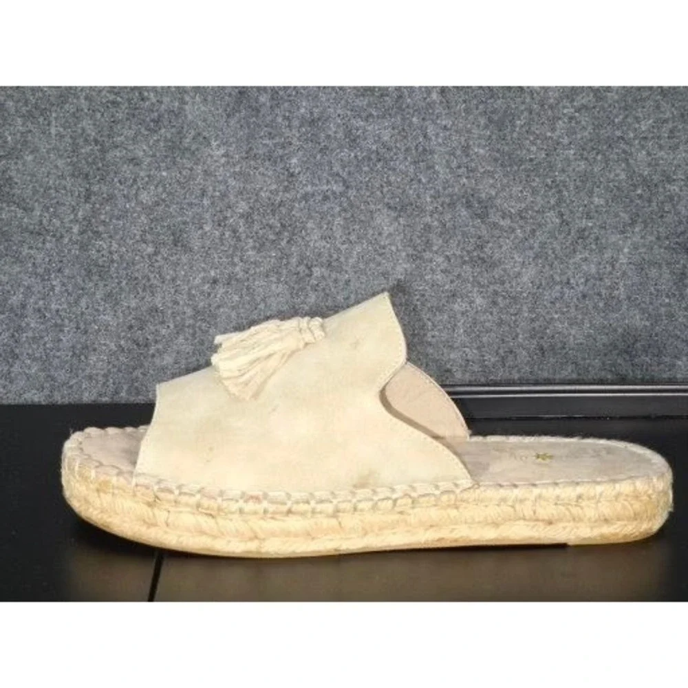 Seven Dials Wendelle Beige‎ Faux Suede Tassel Espadrille Slide Sandals Womens 9M